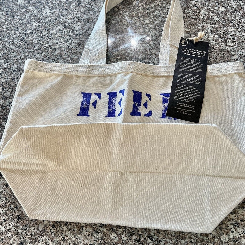 FEED Haiti Feed Projects Organic Cotton Canvas Market Tote Bag 50 Meals Provided - Picture 9 of 13